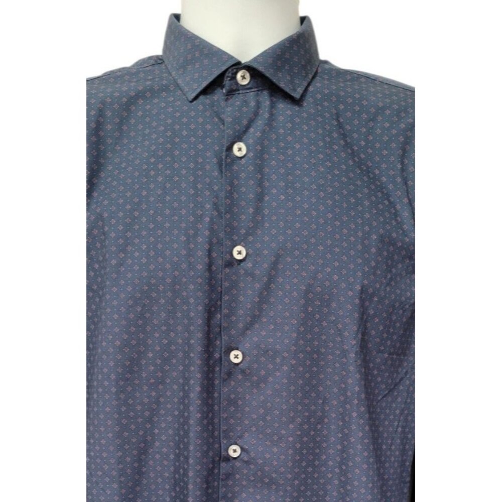 Soul Of London Shirt Mens M Button Blue  Print‎ Long Sleeve Office Work Preppy